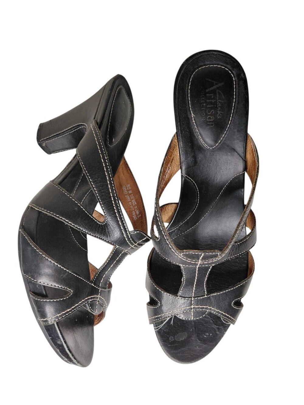 Clarks Artisian Black Leather Cutout Slip-On Mule Sandals Size 6